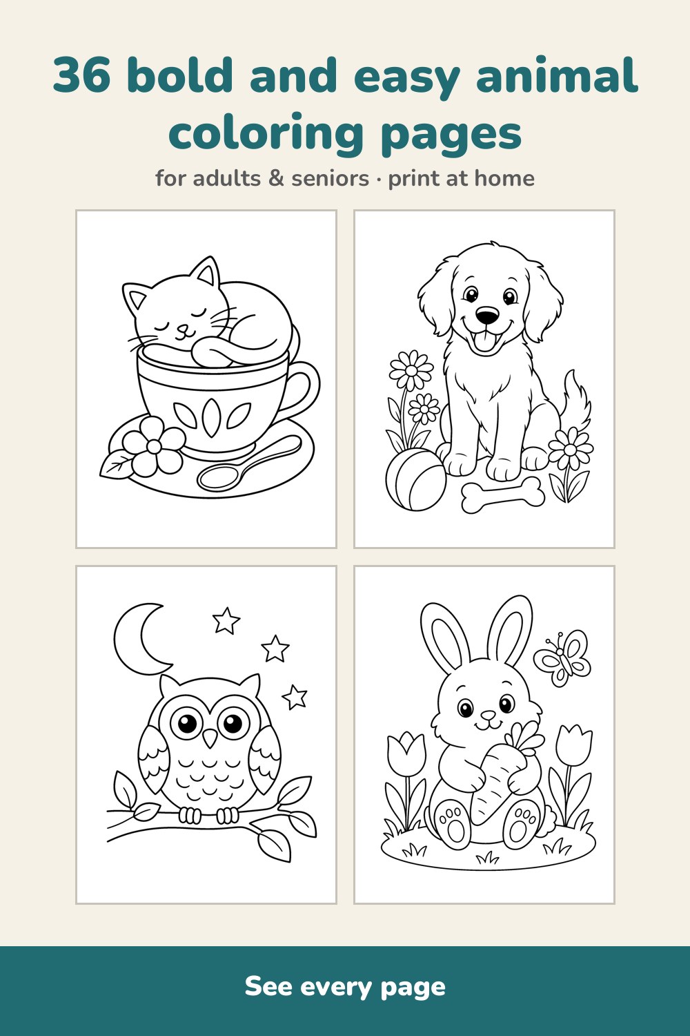 Pages inside Bold and Easy Animals Coloring Book