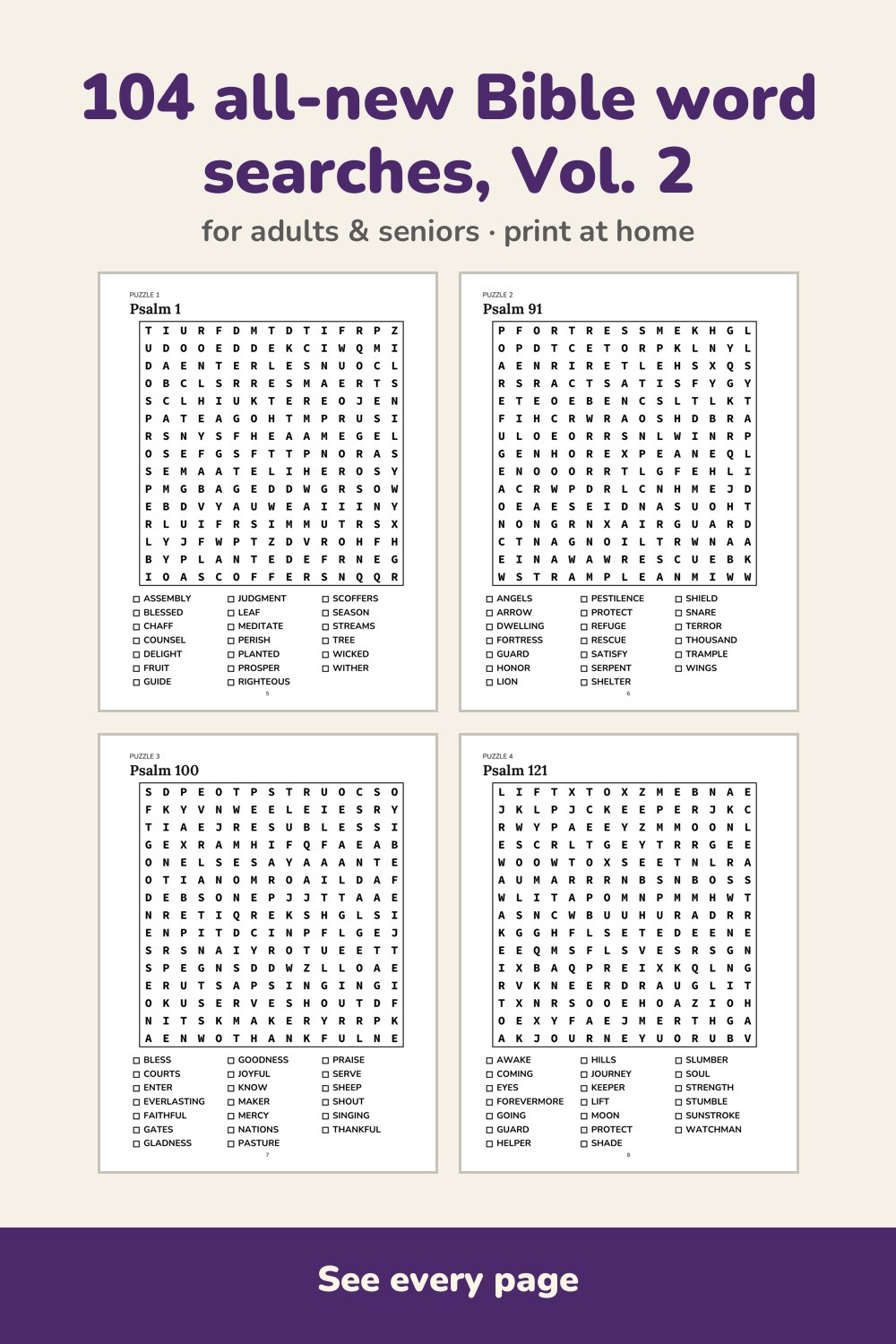Pages inside Large Print Bible Word Search Volume 2