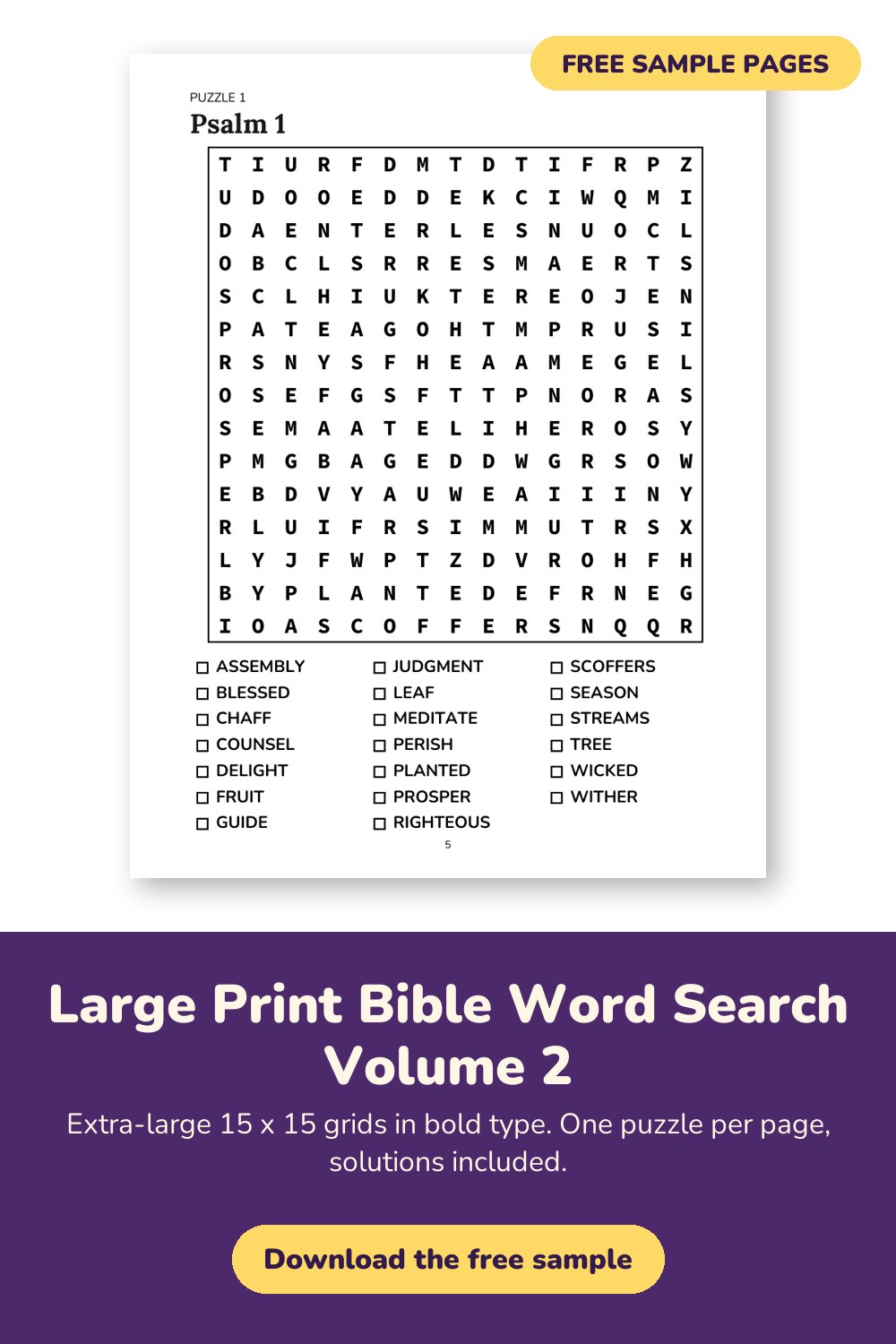Sample page from Large Print Bible Word Search Volume 2