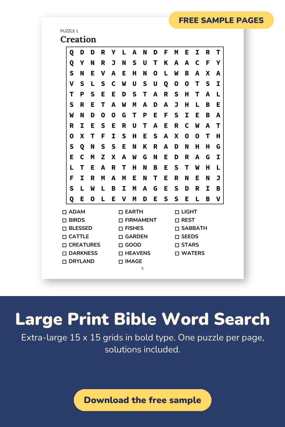 Sample page from Large Print Bible Word Search