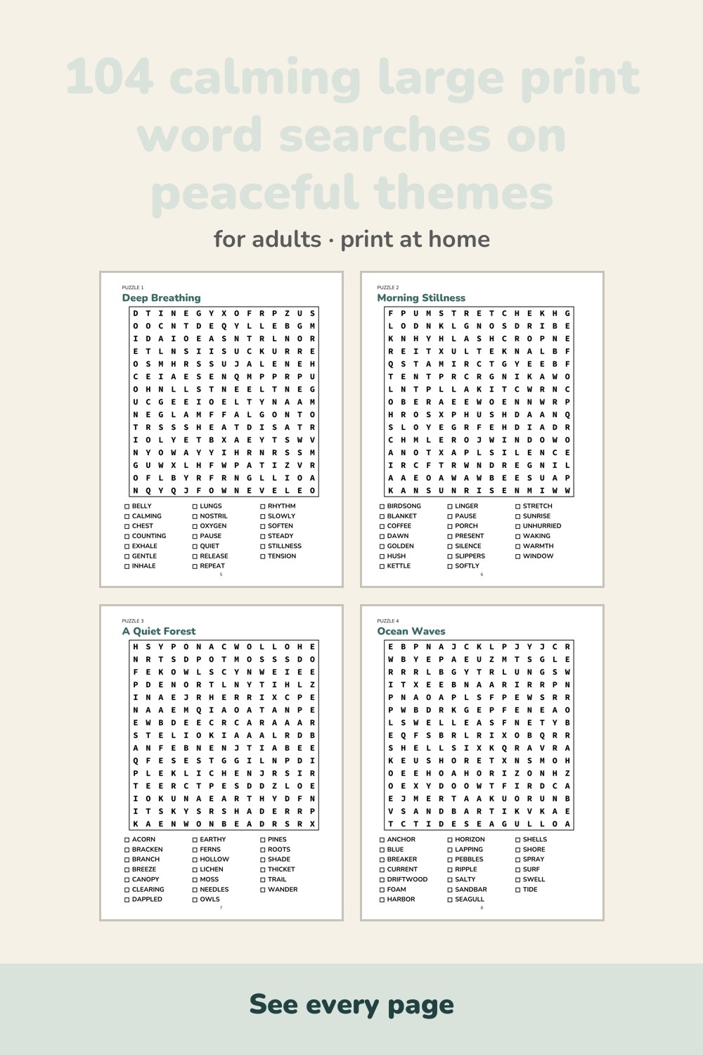 Pages inside Calming Word Search for Adults