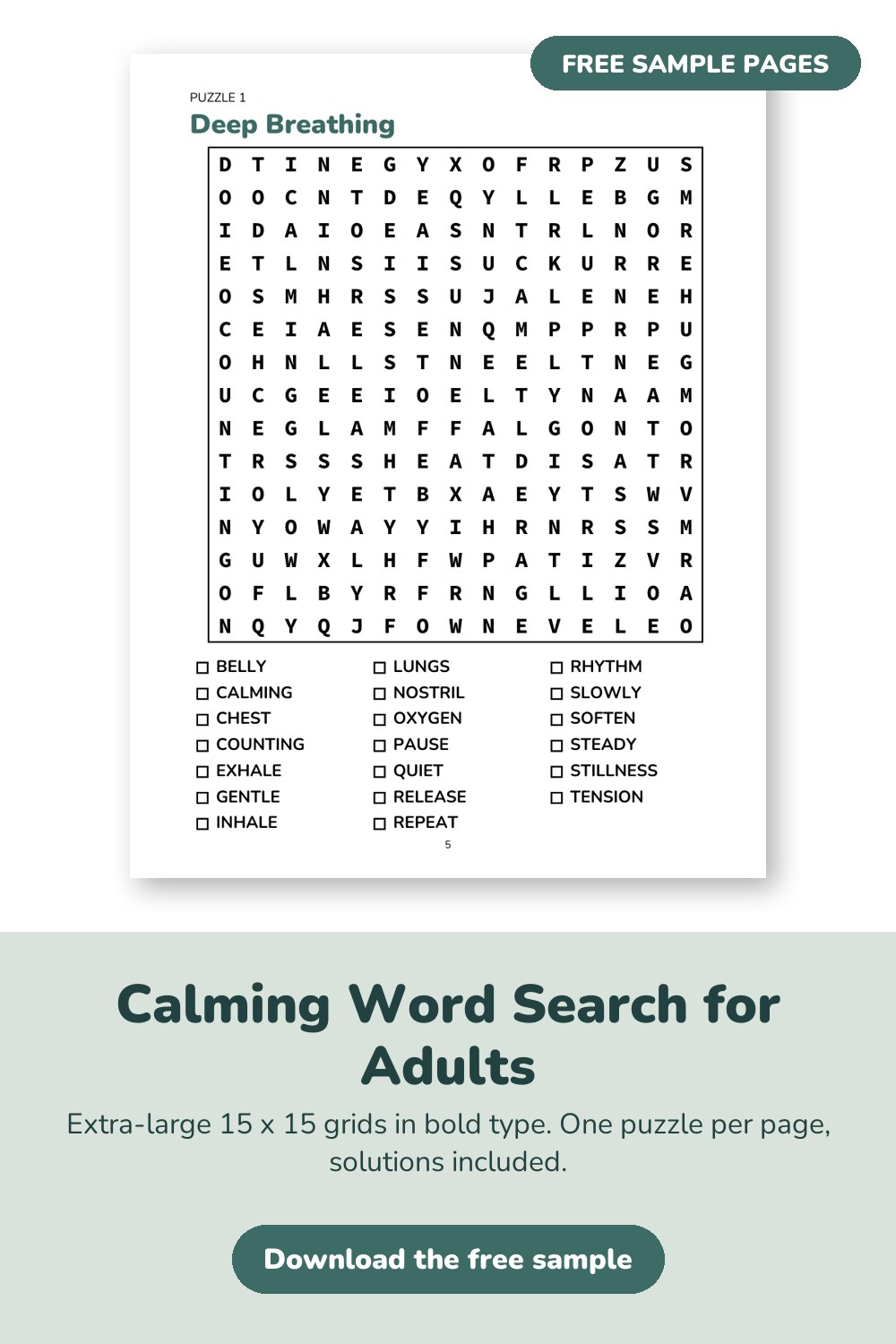 Sample page from Calming Word Search for Adults