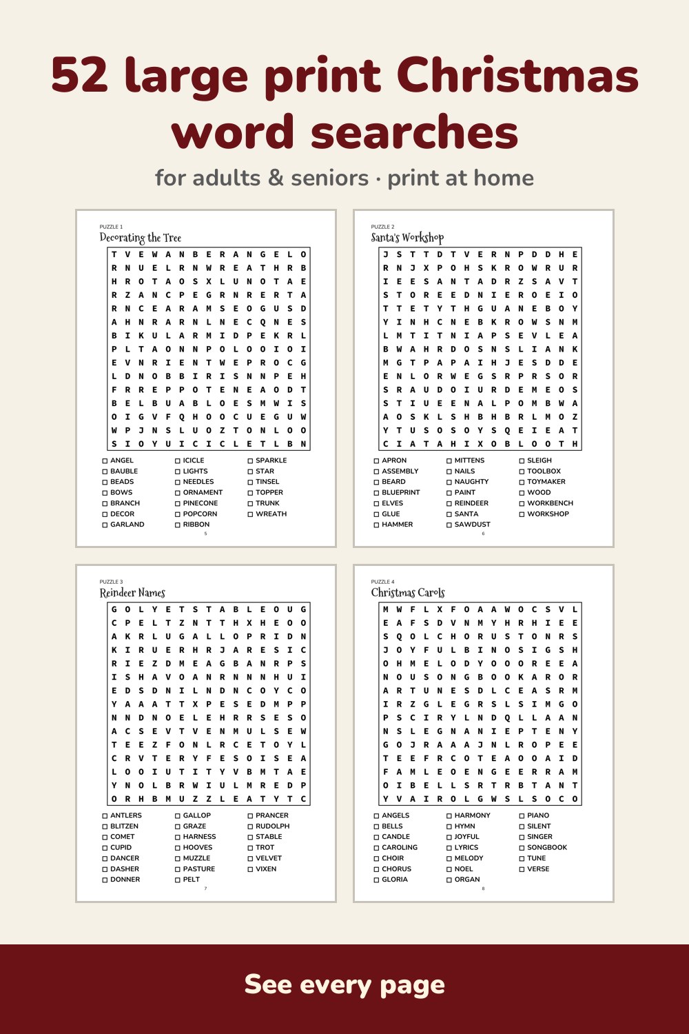 Pages inside Christmas Word Search for Adults and Seniors