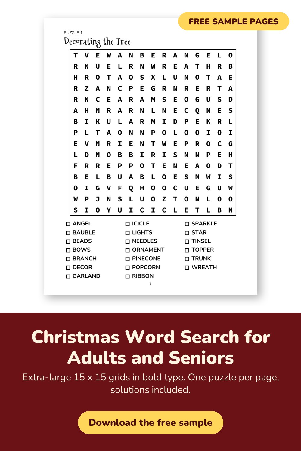 Sample page from Christmas Word Search for Adults and Seniors
