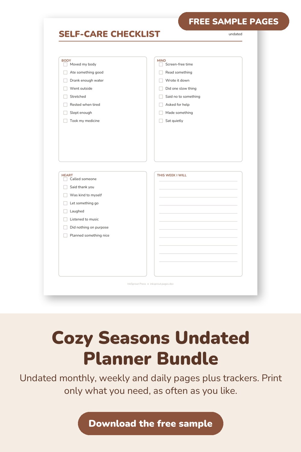 Sample page from Cozy Seasons Undated Planner Bundle