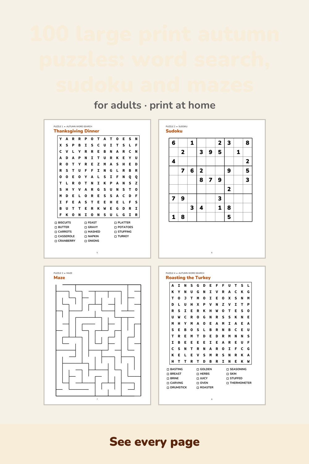 Pages inside Autumn Activity Book for Adults