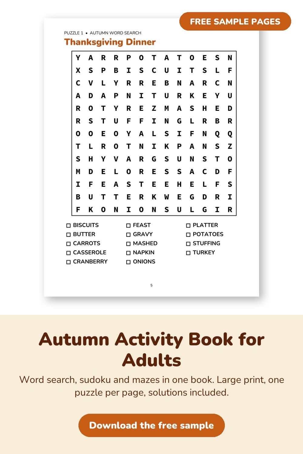 Sample page from Autumn Activity Book for Adults