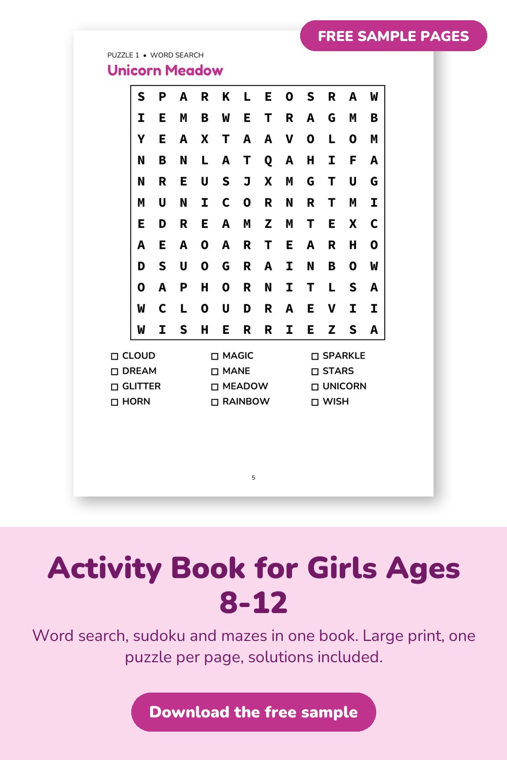 Sample page from Activity Book for Girls Ages 8-12