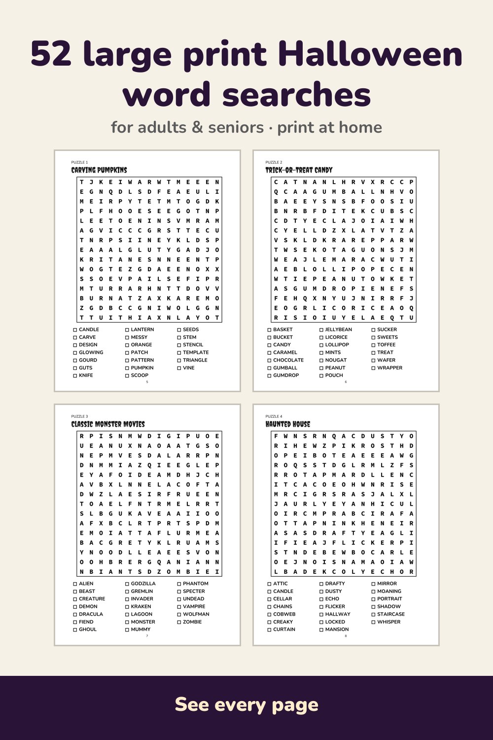 Pages inside Halloween Word Search for Adults and Seniors