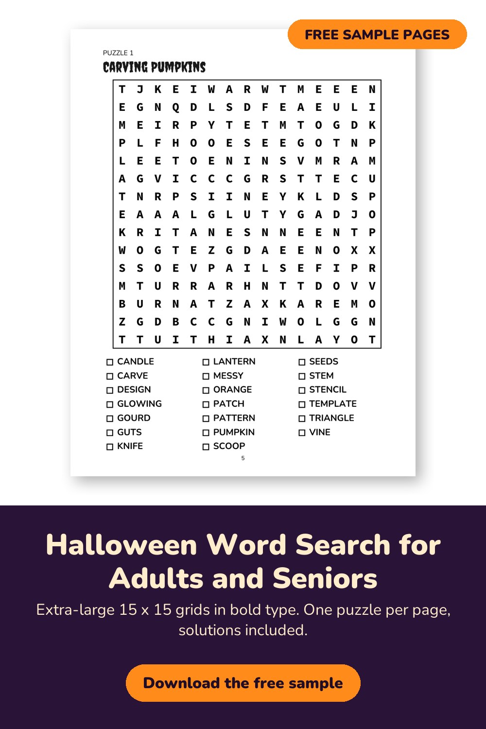 Sample page from Halloween Word Search for Adults and Seniors