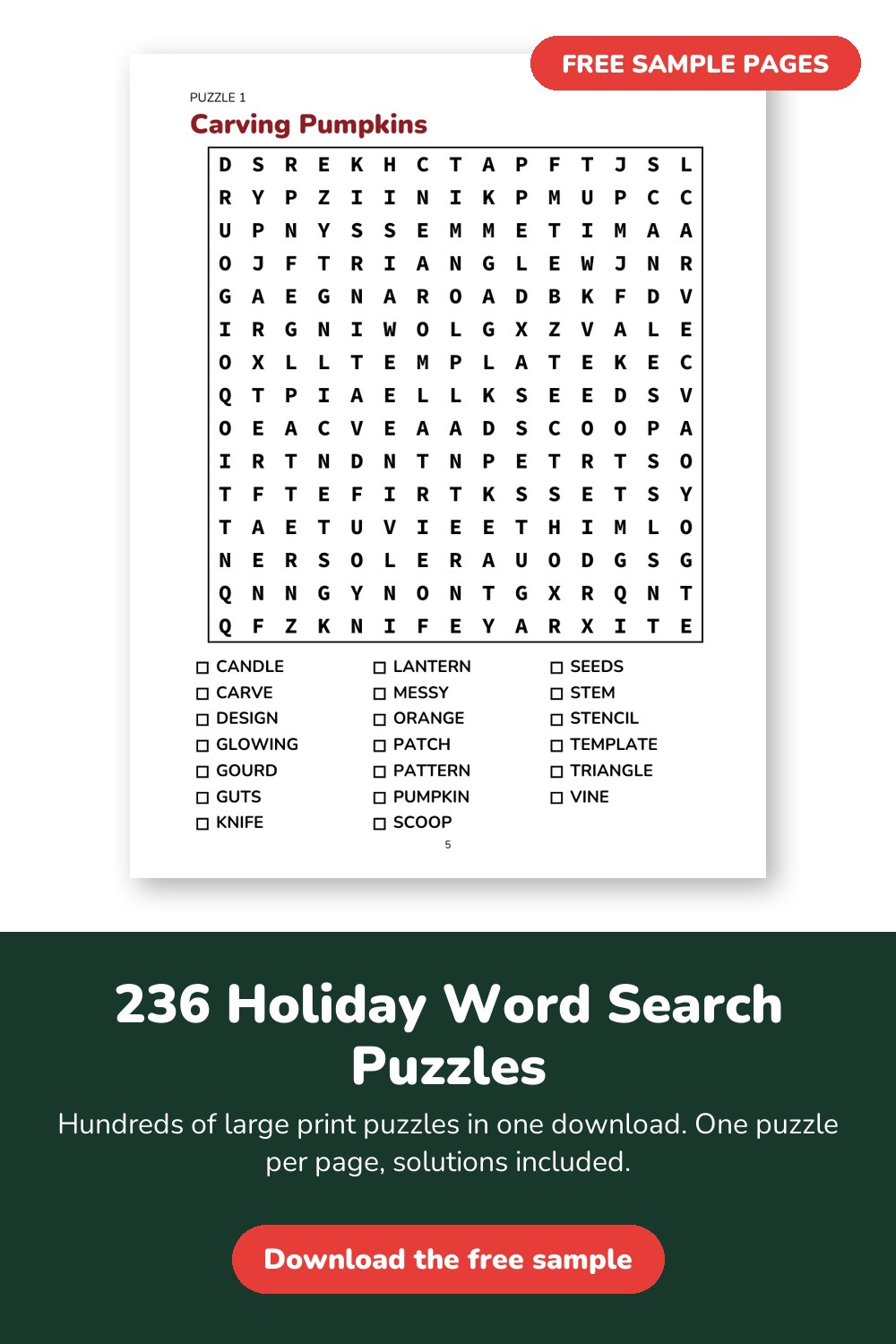 Sample page from 236 Holiday Word Search Puzzles