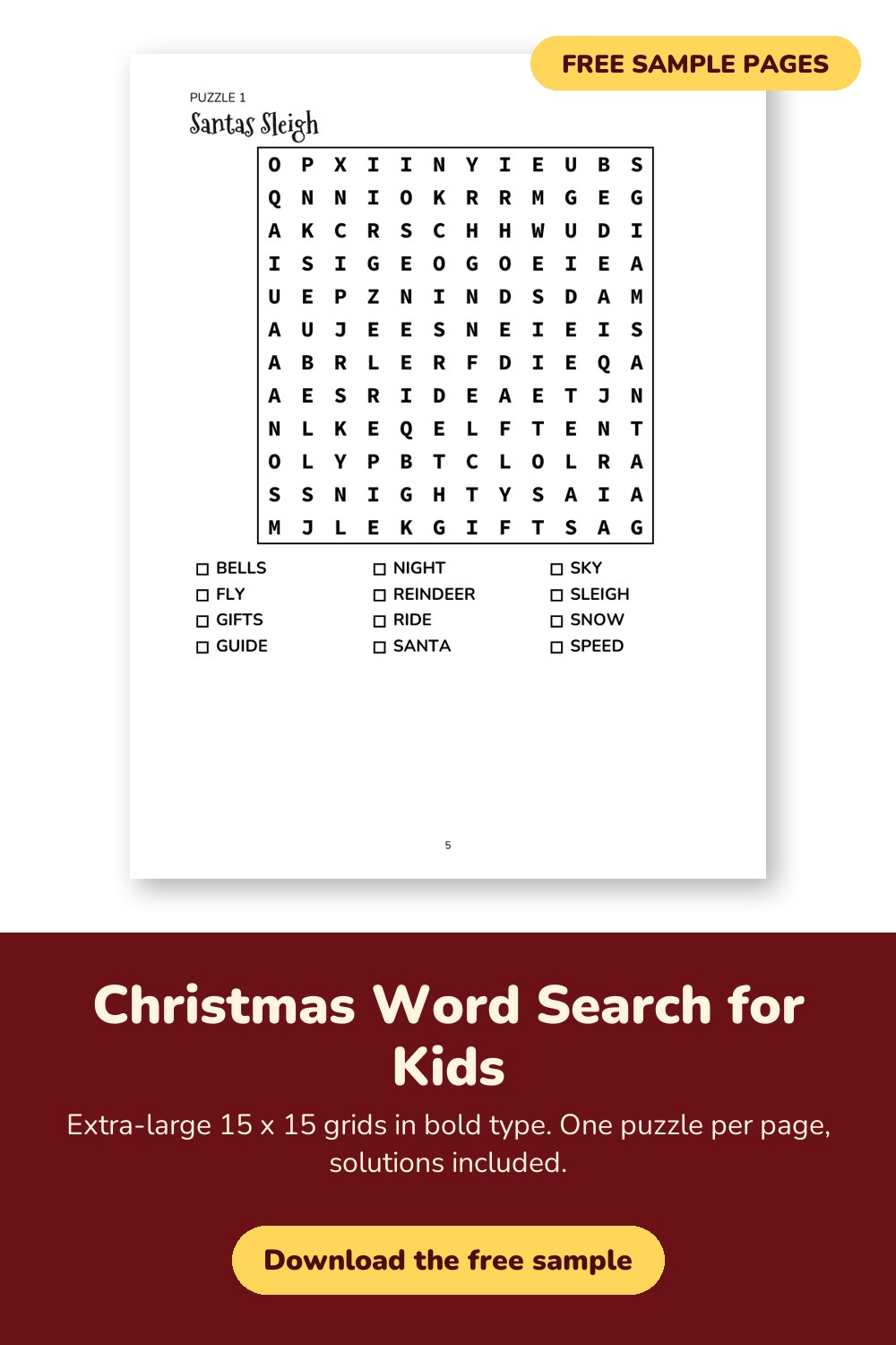 Sample page from Christmas Word Search for Kids