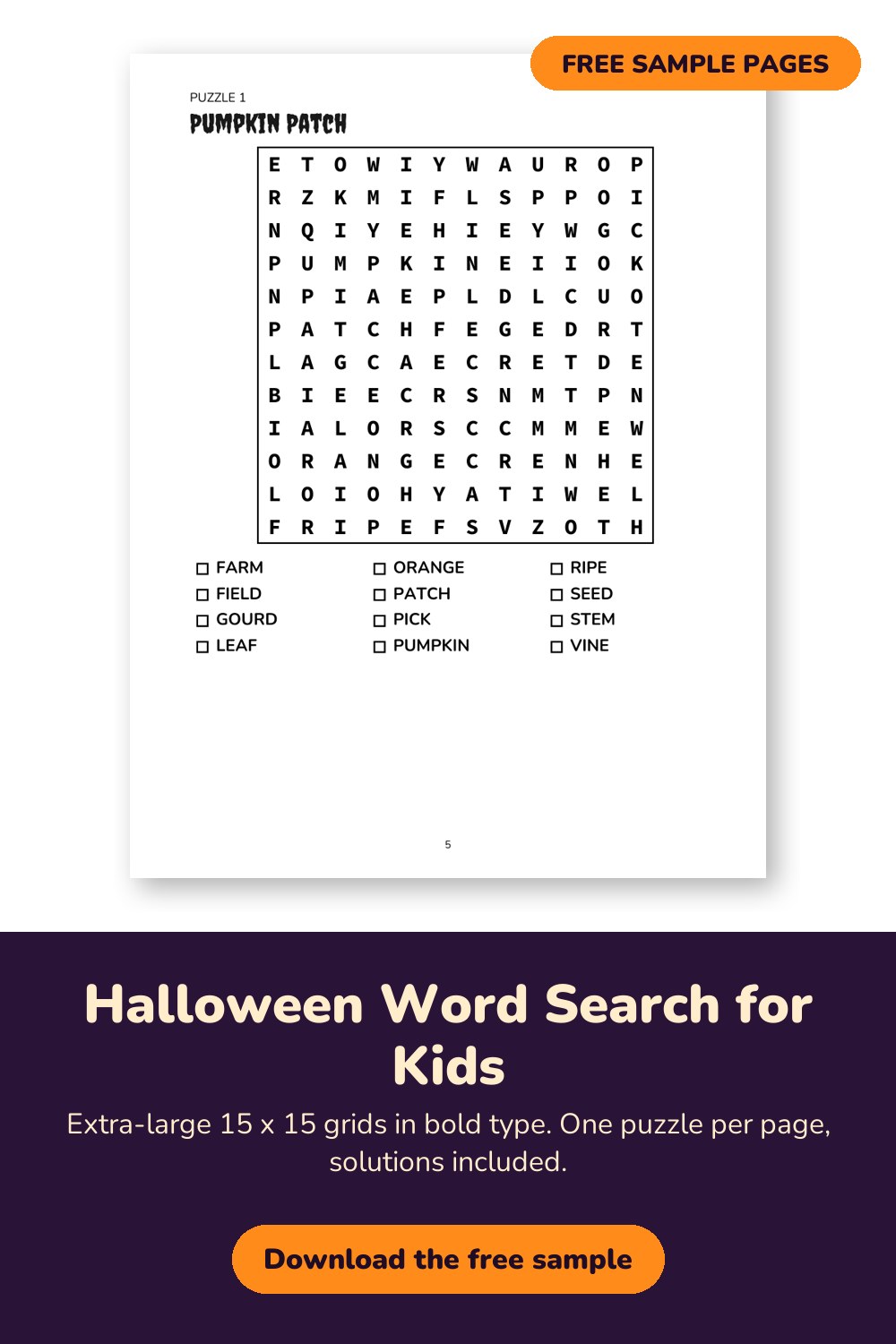 Sample page from Halloween Word Search for Kids