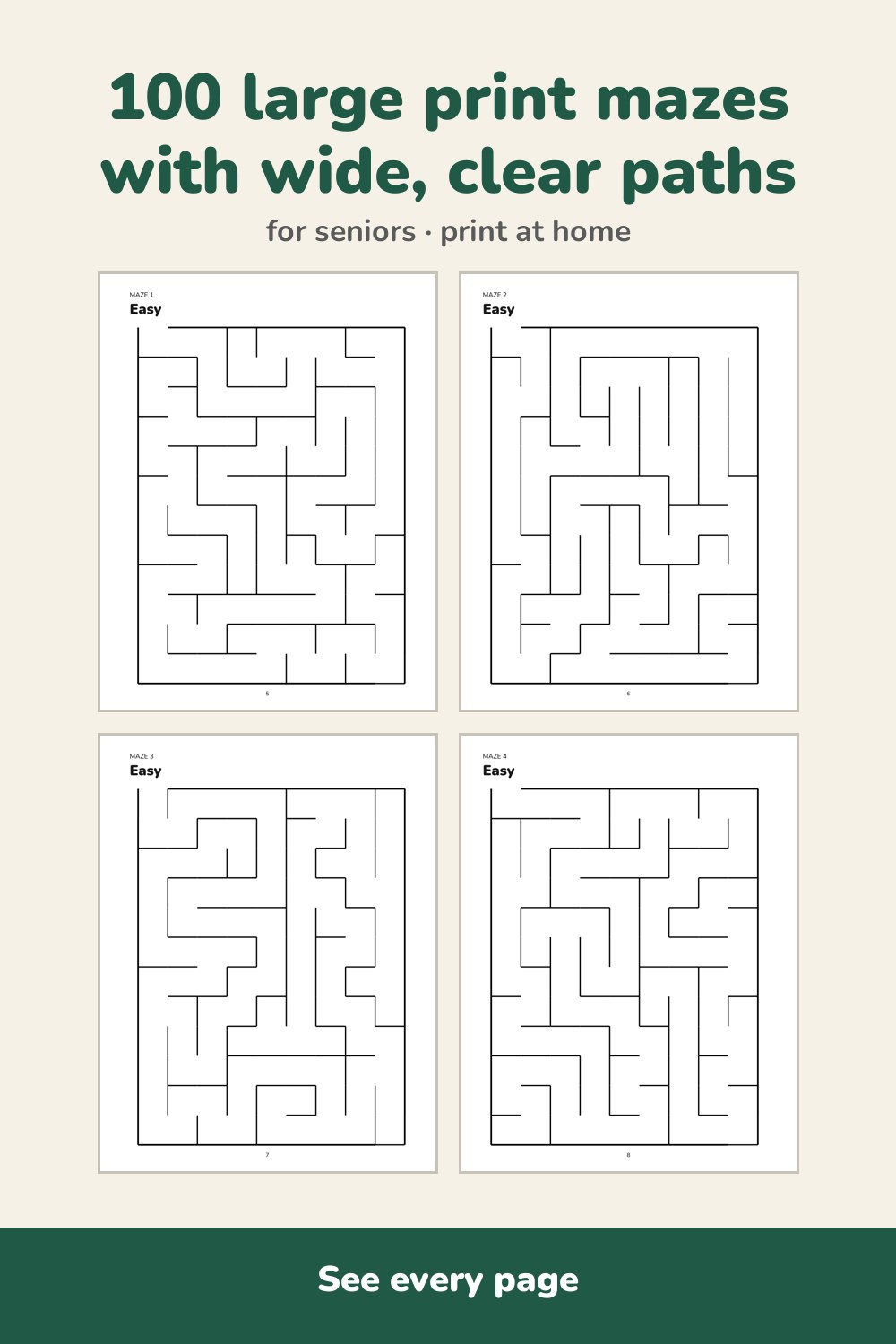 Pages inside Large Print Mazes for Seniors