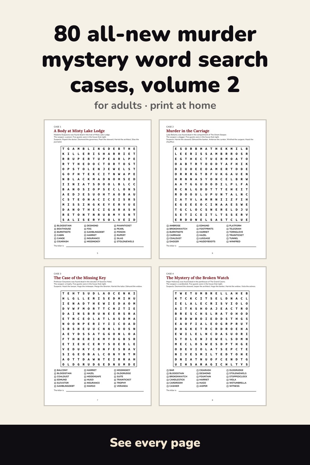 Pages inside Murder Mystery Word Search Volume 2