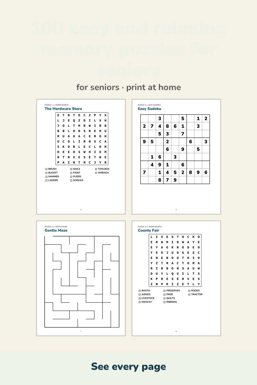 Pages inside Easy and Relaxing Activity Book for Seniors