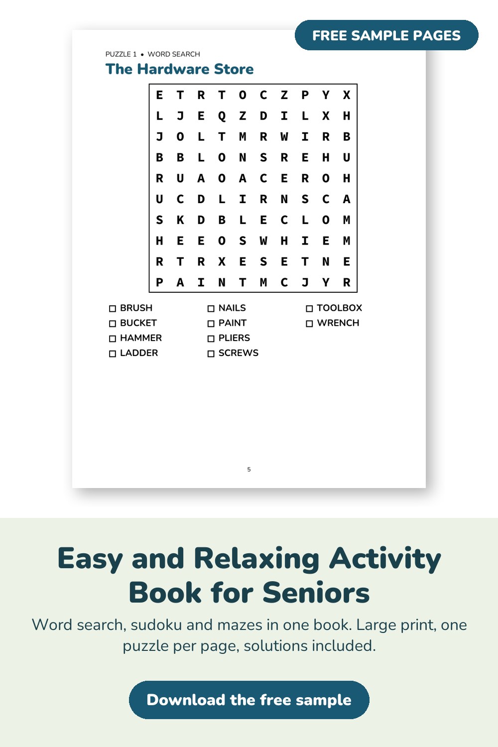 Sample page from Easy and Relaxing Activity Book for Seniors