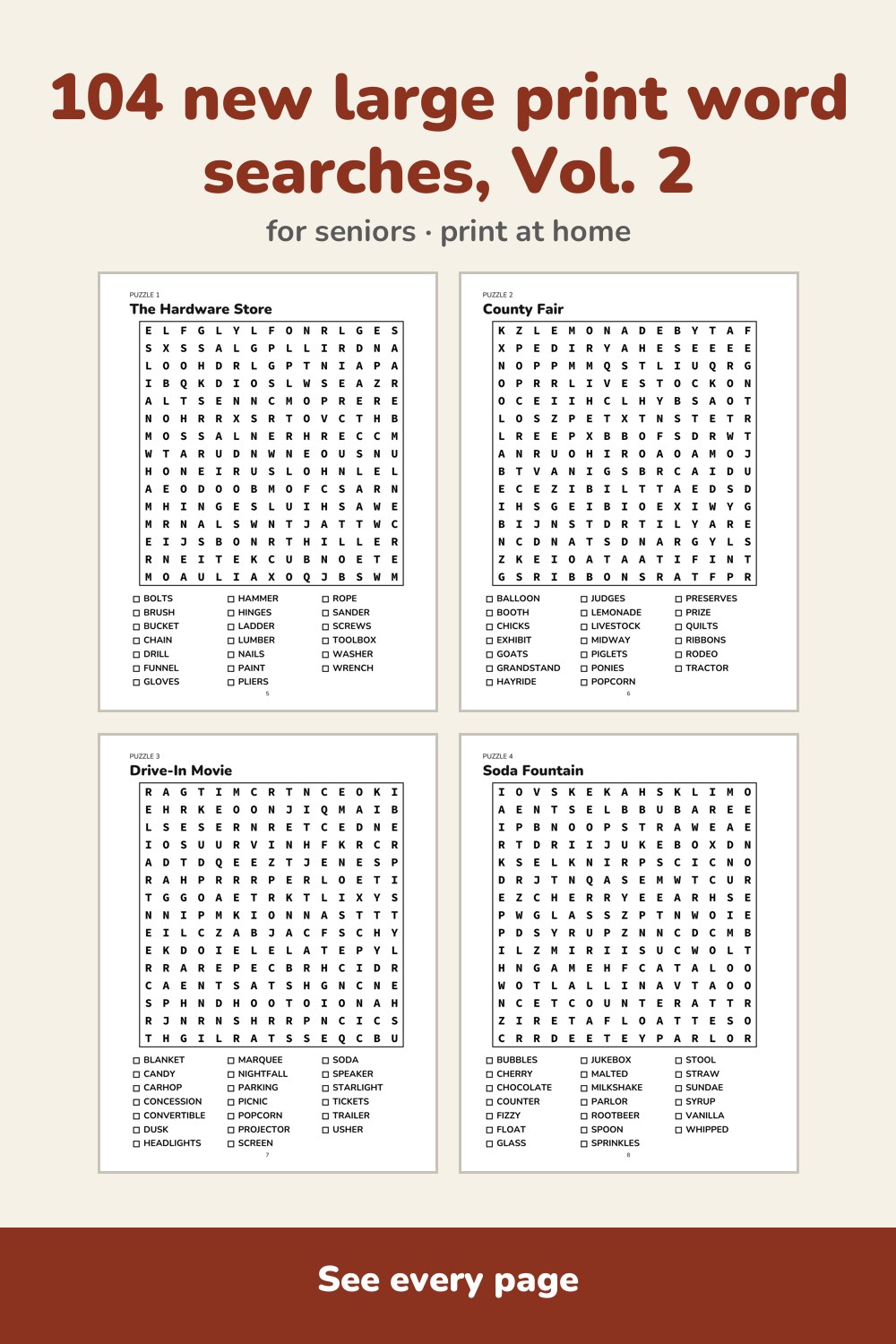 Pages inside Large Print Word Search for Seniors Volume 2