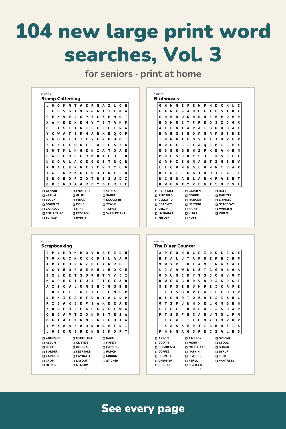 Pages inside Large Print Word Search for Seniors Volume 3