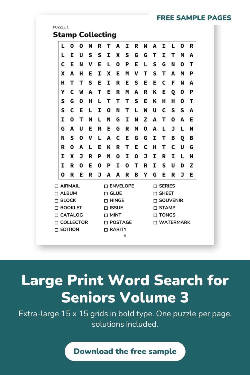 Sample page from Large Print Word Search for Seniors Volume 3