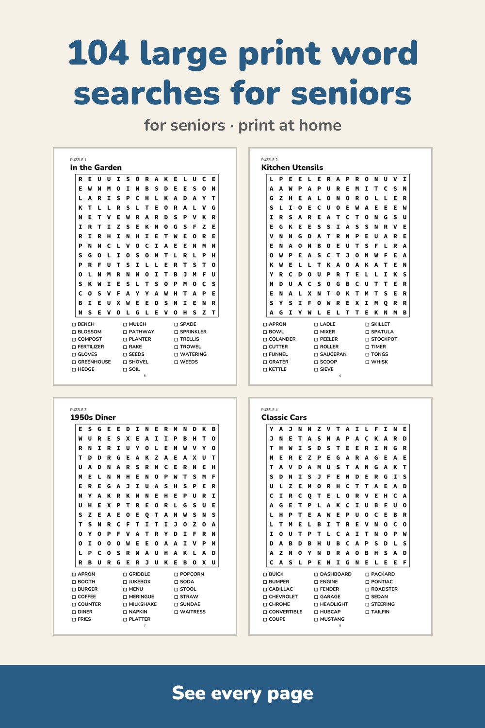Pages inside Large Print Word Search for Seniors
