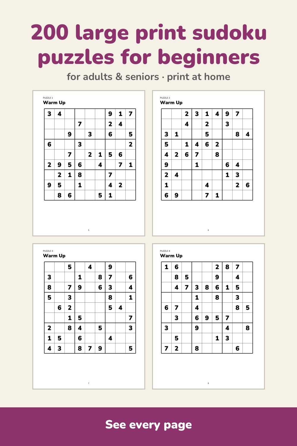 Pages inside Large Print Sudoku for Beginners