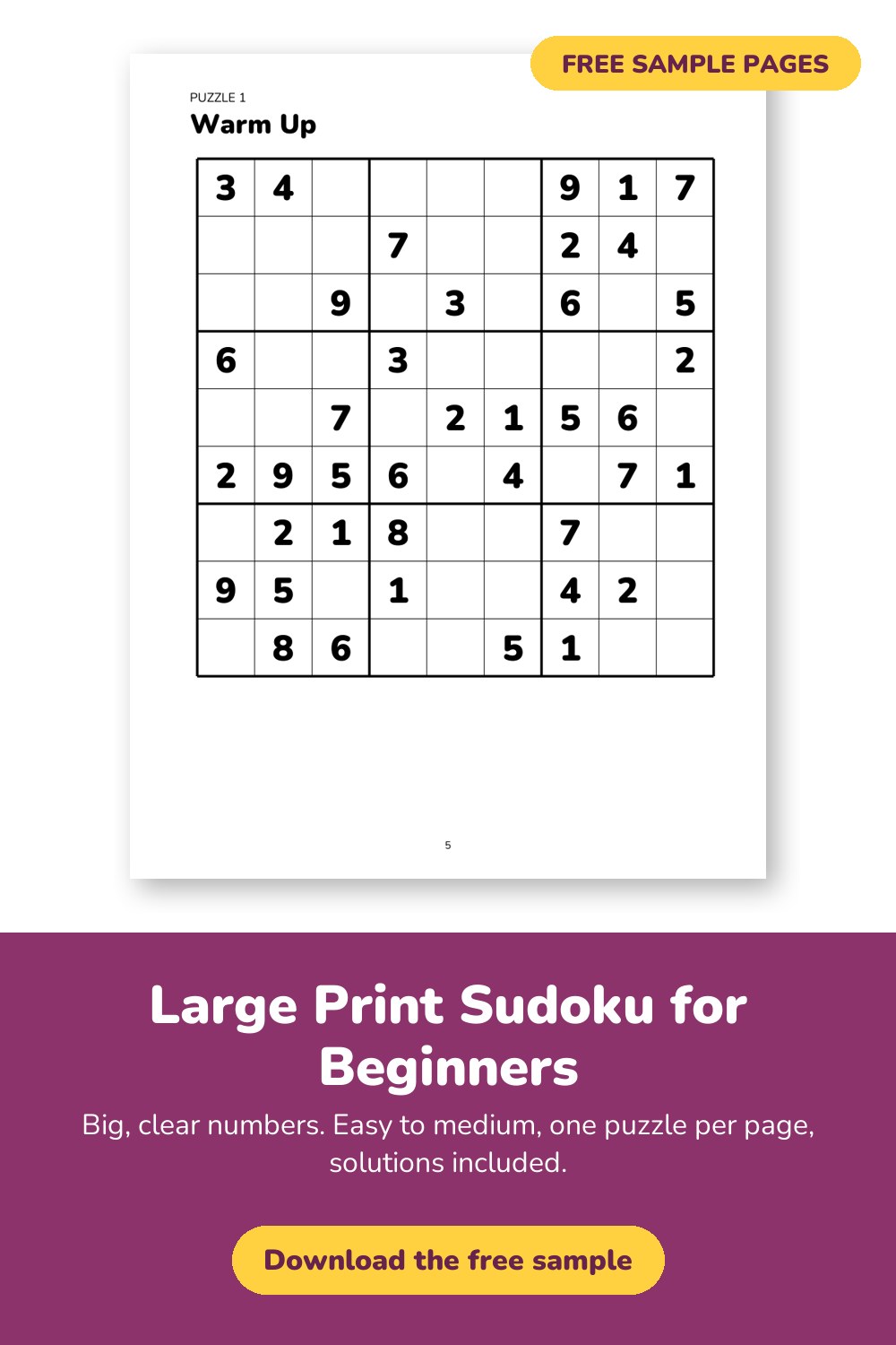 Sample page from Large Print Sudoku for Beginners