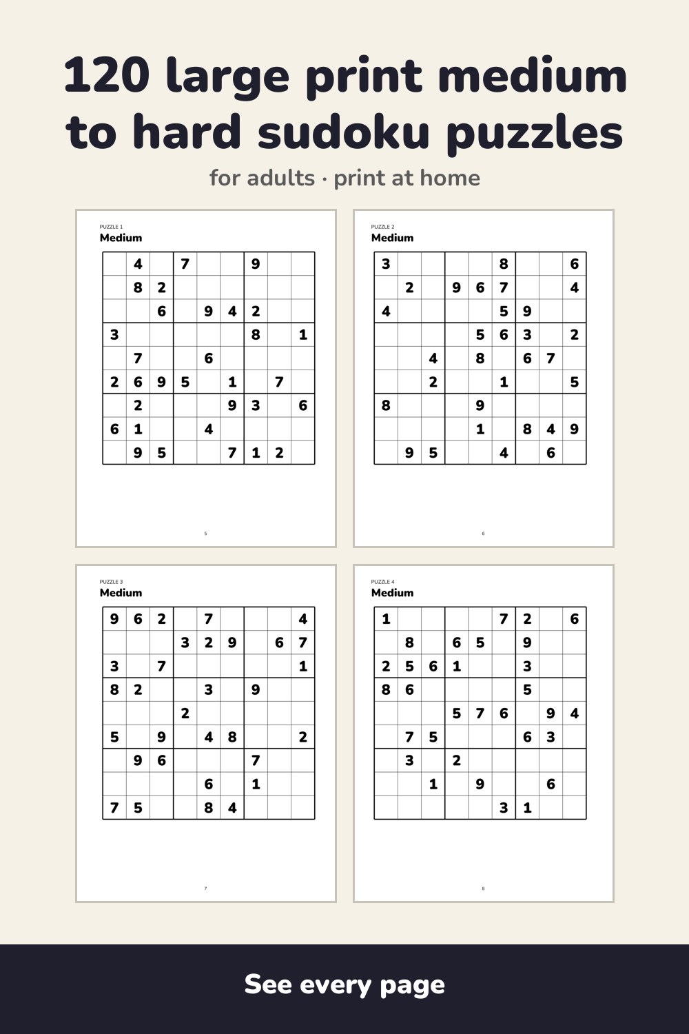 Pages inside Large Print Sudoku for Adults Medium to Hard