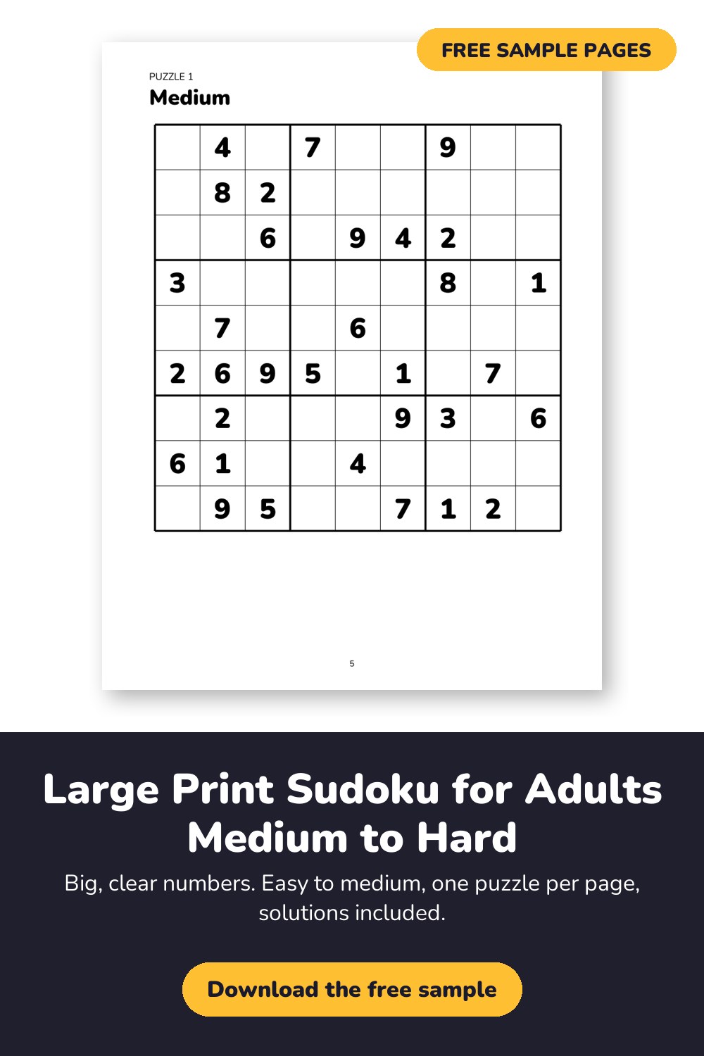 Sample page from Large Print Sudoku for Adults Medium to Hard
