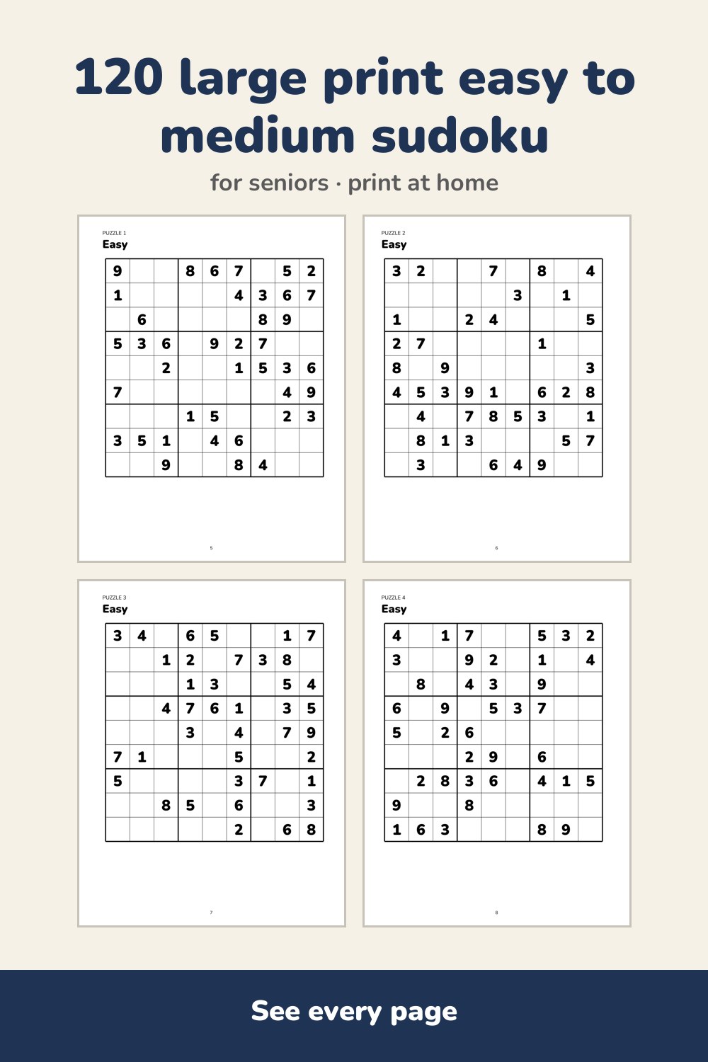 Pages inside Large Print Sudoku for Seniors