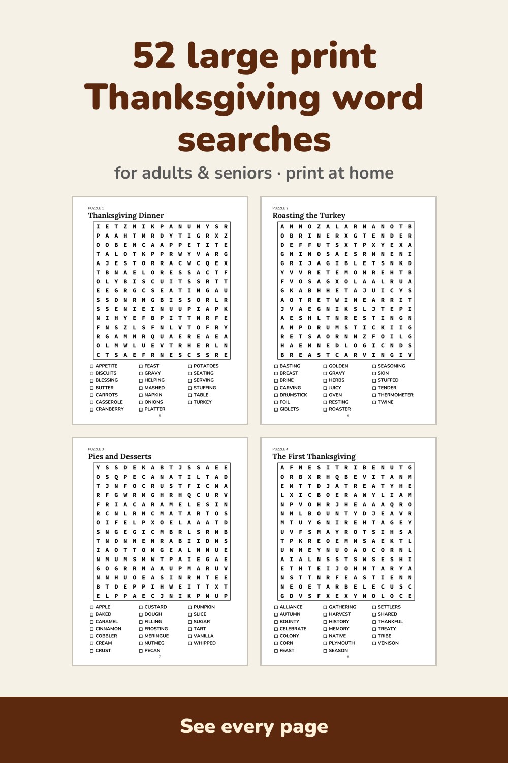 Pages inside Thanksgiving Word Search for Adults and Seniors