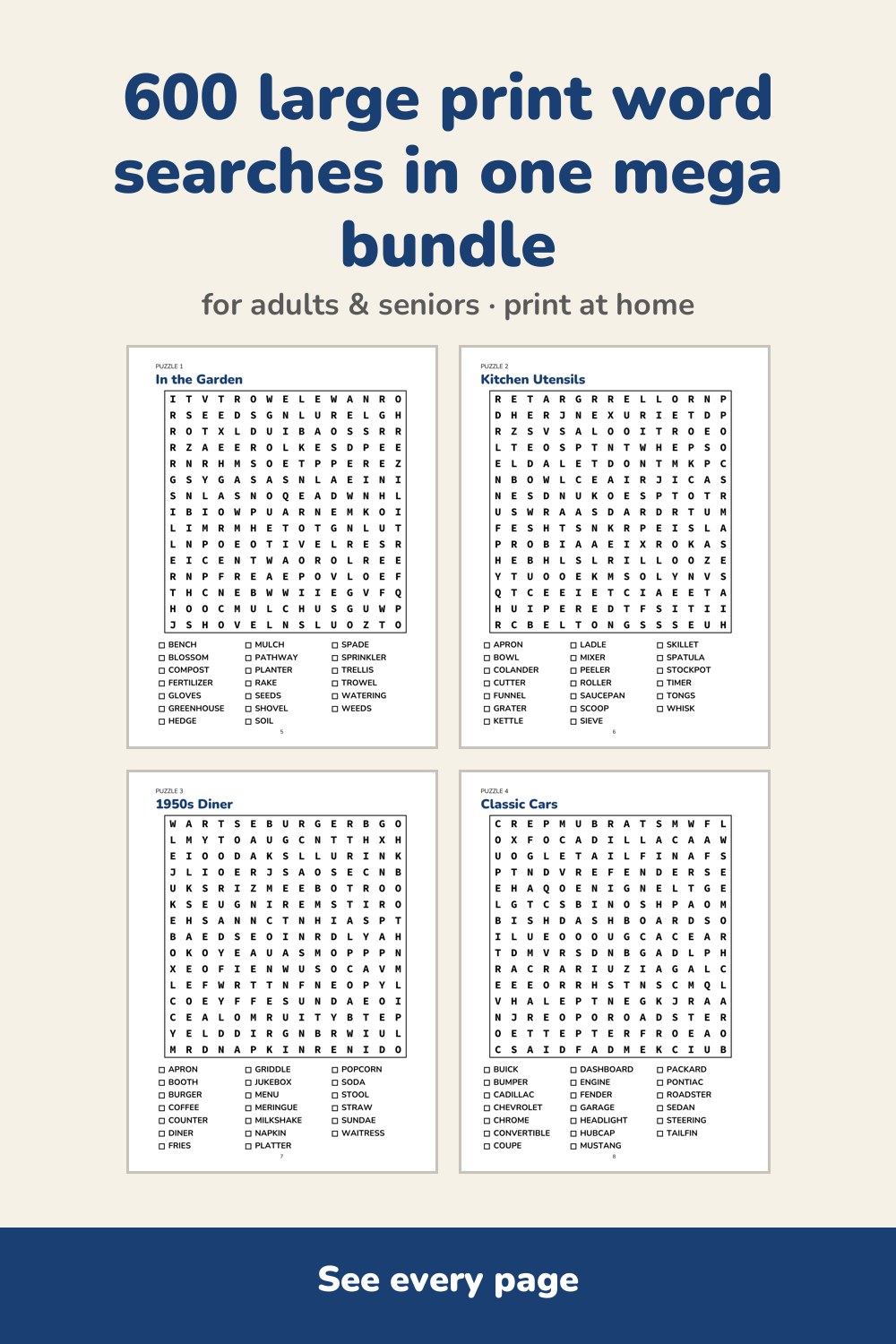 Pages inside 600 Large Print Word Search Puzzles Mega Bundle