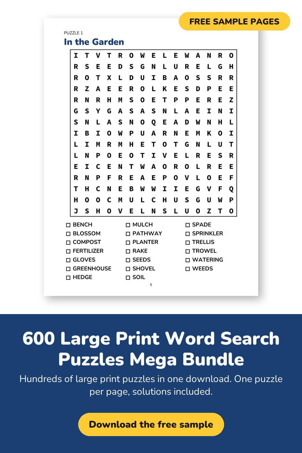 Sample page from 600 Large Print Word Search Puzzles Mega Bundle